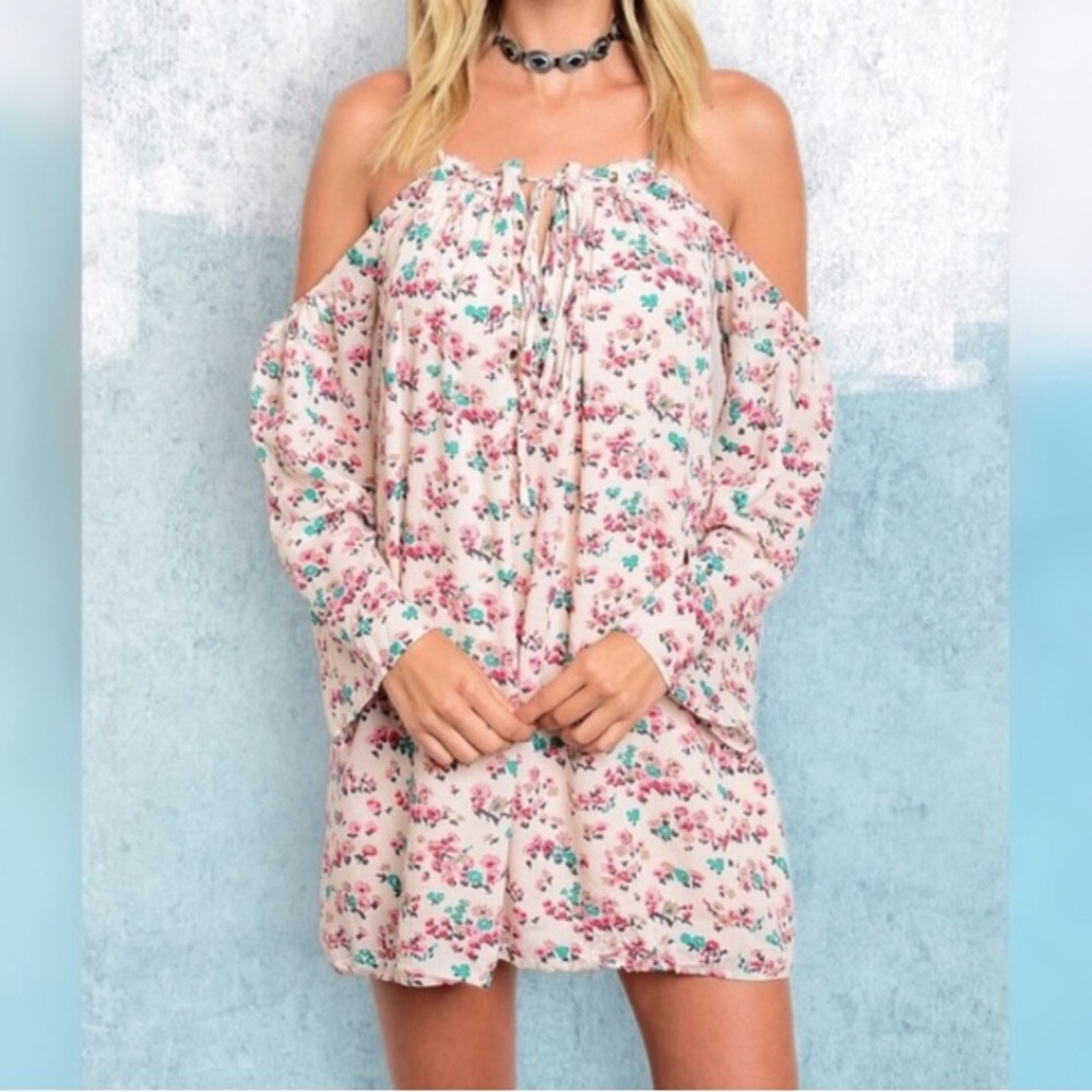 Pink floral shoulder dress